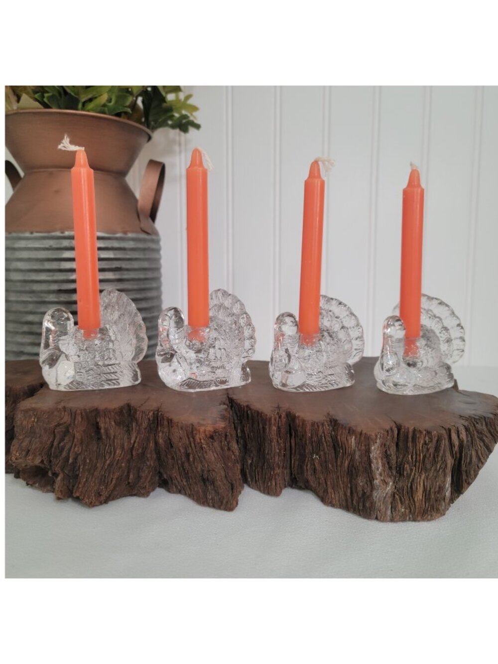 Williams Sonoma Glass Turkey SM Taper Candle Holders Fall Harvest -Set of 4 - Picture 9 of 16